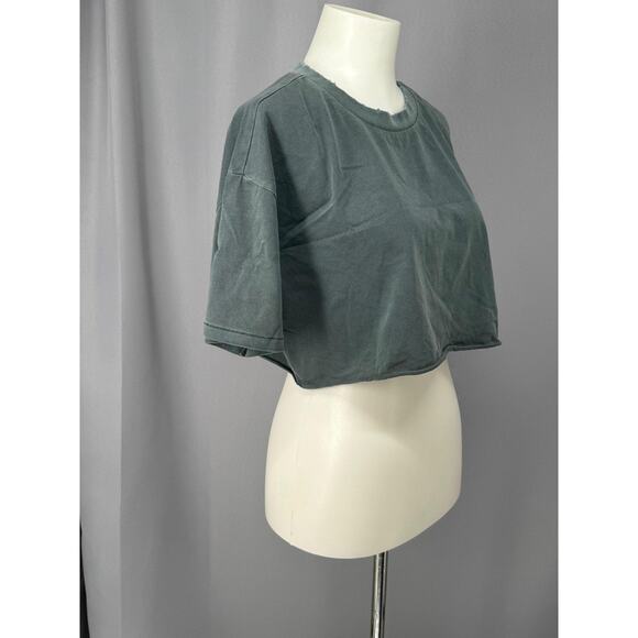 Elwood Shirt Womens Medium Blue Cropped Short Sleeve Organic Cotton Distressed - Picture 4 of 10